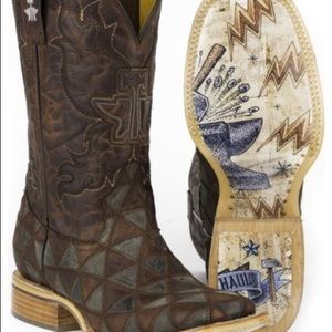 Tin Haul Men's 'Not Boaring' Western Boots - Brown Boar Graphic, 13" Shaft, Square Toe